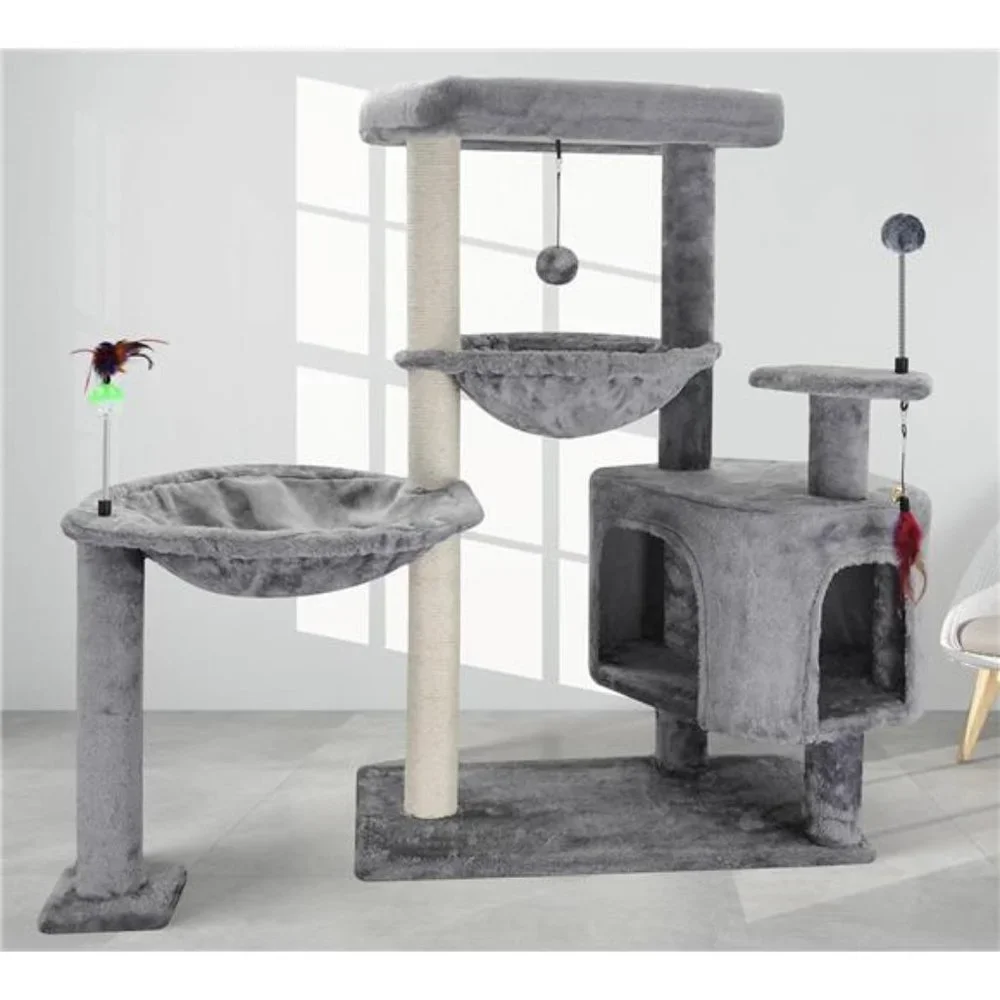 Cat Tree with Cat Condo Big Hammock and Two Replacement Spring Balls, 33.46